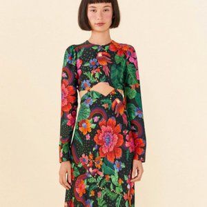 Farm Rio Black Blooming Garden Lenzing™ Ecovero™ Viscose Midi Dress Color: BLOOM